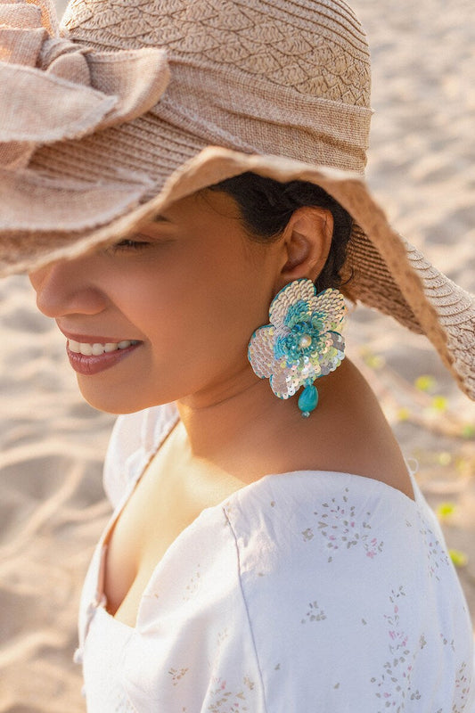Moon Flower Hand-Beaded Earrings