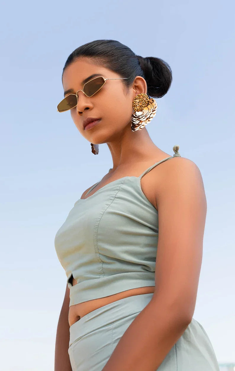 Gold Statement Hand-Beaded Earrings