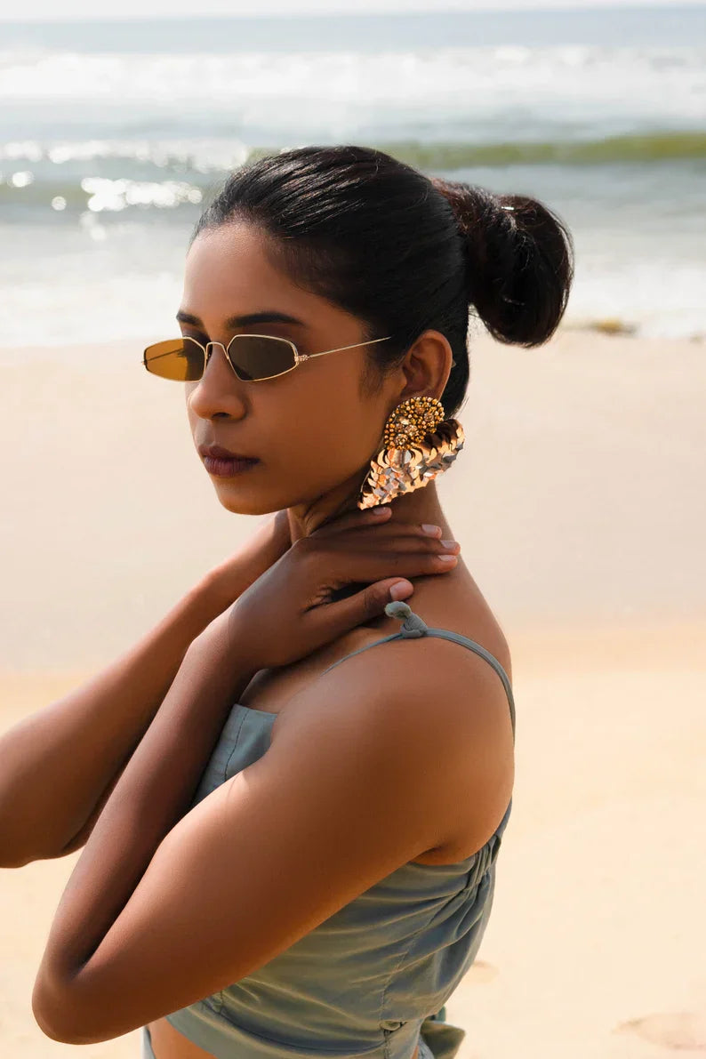 Gold Statement Hand-Beaded Earrings