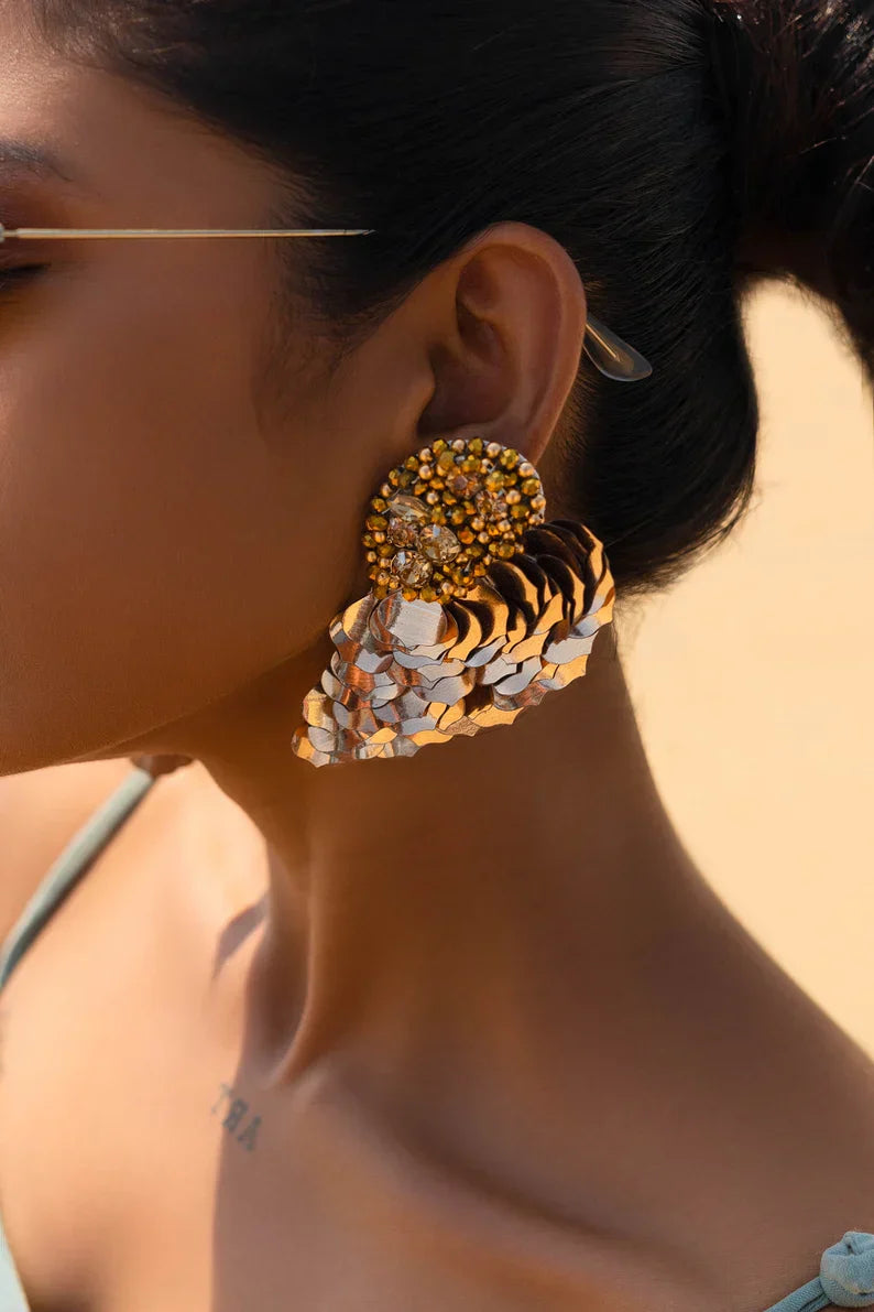 Gold Statement Hand-Beaded Earrings