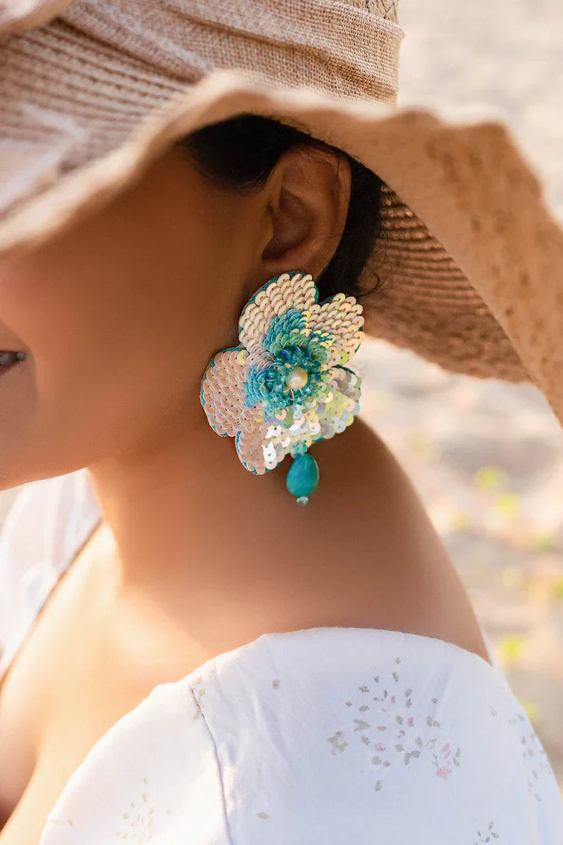 Moon Flower Hand-Beaded Earrings