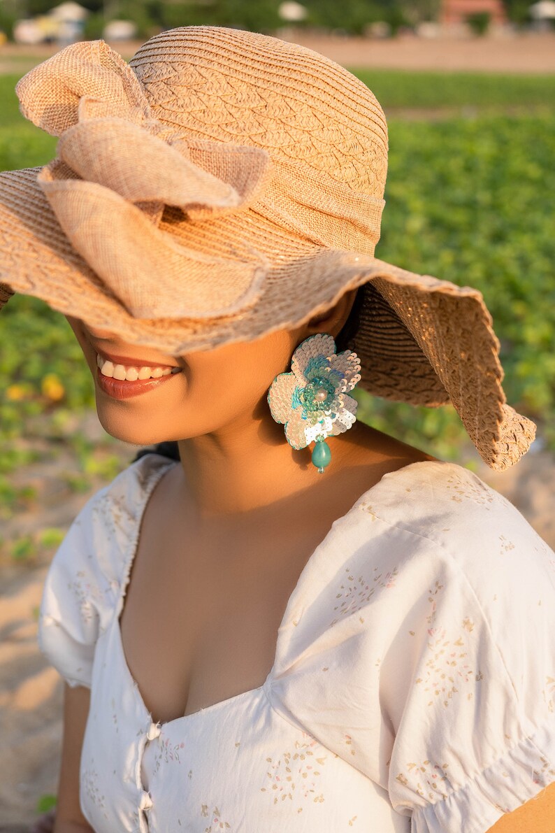 Moon Flower Hand-Beaded Earrings