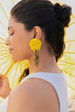 Bright Yellow Dandelion Earrings with Citrine Crystals