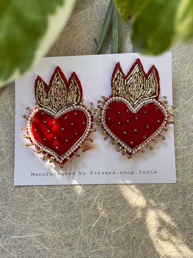 Red Velvet Heart-Shaped Earrings