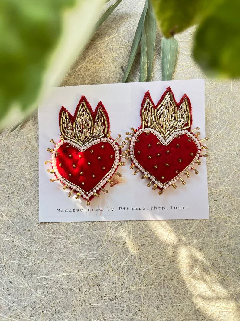 Red Velvet Heart-Shaped Earrings