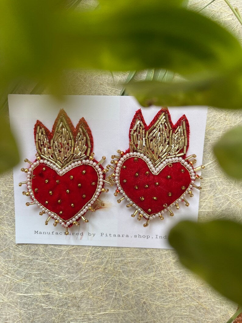 Red Velvet Heart-Shaped Earrings