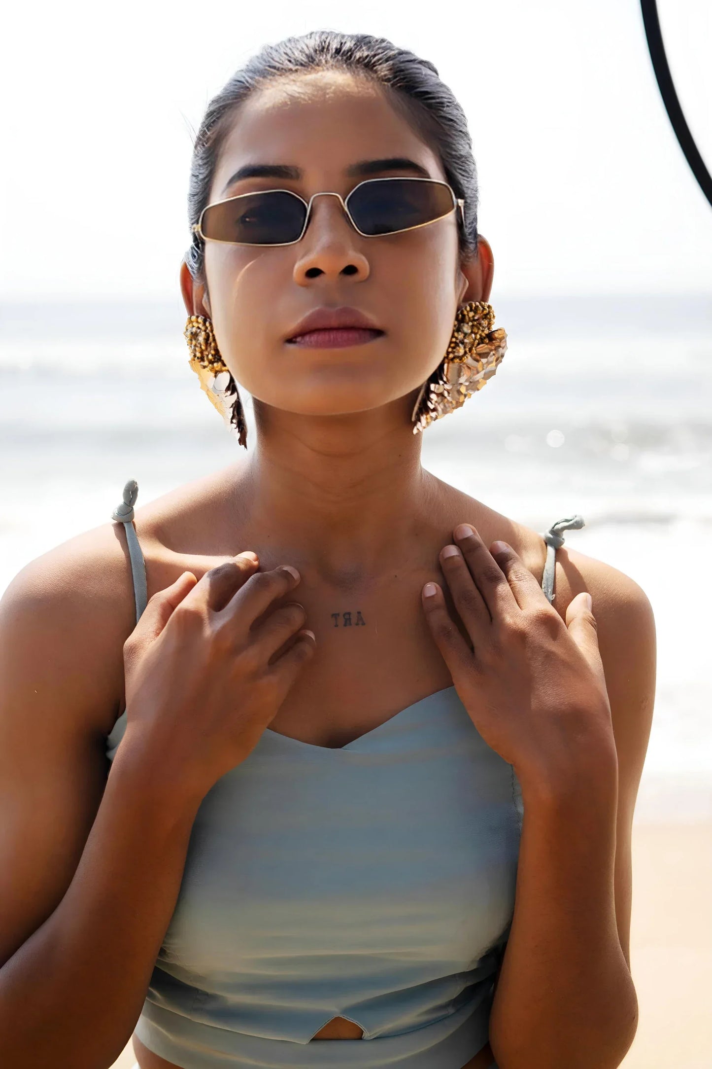 Gold Statement Hand-Beaded Earrings